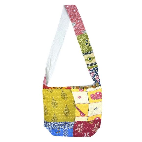Kantha Patchwork Crossbody Hobo Shoulder Bag - 14” x 10.5” x 5.5” - Picture 1 of 6
